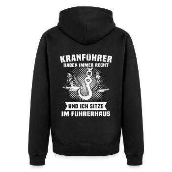Kranfahrer Kranführer Kran Fahren - Unisex Premium Bio Zip Hoodie - Schwarz - Hinten - Nico (187cm)