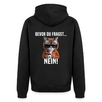 Faule Katze Bevor Du Fragst Nein - Unisex Premium Bio Zip Hoodie - Schwarz - Hinten - Nico (187cm)