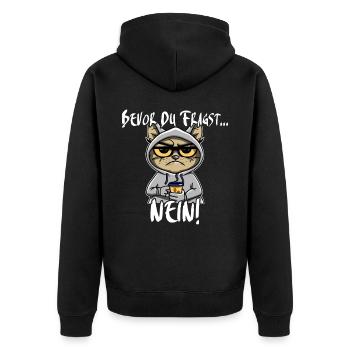 Bevor Du Fragst Nein Neinsager Katze - Unisex Premium Bio Zip Hoodie - Schwarz - Hinten - Nico (187cm)