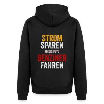 Strom sparen Verbrenner Benziner fahren Tuning Fun - Unisex Premium Bio Zip Hoodie - Schwarz - Hinten - Nico (187cm)
