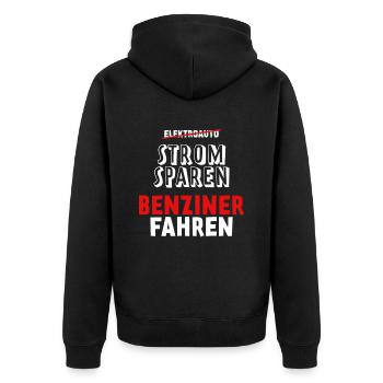 Strom sparen Verbrenner Benziner fahren Tuning Fun - Unisex Premium Bio Zip Hoodie - Schwarz - Hinten - Nico (187cm)