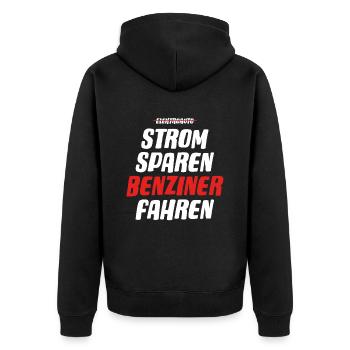 Strom sparen Verbrenner Benziner fahren Tuning Fun - Unisex Premium Bio Zip Hoodie - Schwarz - Hinten - Nico (187cm)