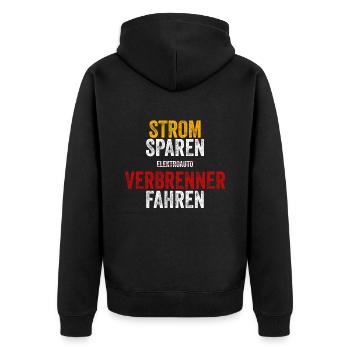 Strom sparen Verbrenner Benziner fahren Tuning Fun - Unisex Premium Bio Zip Hoodie - Schwarz - Hinten - Nico (187cm)