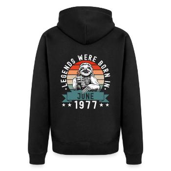 Les légendes sont nées en juin 1977 Paresseux paresseux - Veste à capuche bio Premium Unisexe - noir - Dos - Nico (187cm)