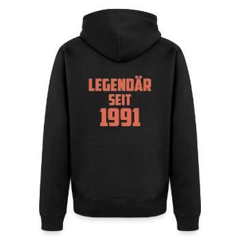 Legendär Seit 1991 - Unisex Premium Bio Zip Hoodie - Schwarz - Hinten - Nico (187cm)