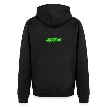 hardtekk green techno party raver outfit - Unisex Premium Bio Zip Hoodie - Schwarz - Hinten - Nico (187cm)