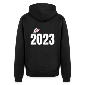 2023 Avec des oreilles de lapin - Nouvel An chinois - Veste à capuche bio Premium Unisexe - noir - Dos - Nico (187cm)