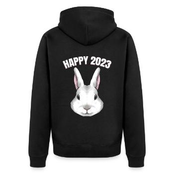 Realistic Rabbit Happy 2023 Chinese New Year - Unisex Premium Bio Zip Hoodie - Schwarz - Hinten - Nico (187cm)