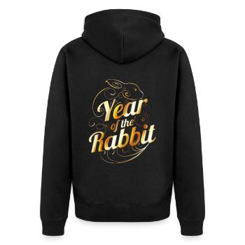 Year Of The Rabbit 2023 Logo For Chinese New Year - Unisex Premium Bio Zip Hoodie - Schwarz - Hinten - Nico (187cm)