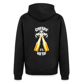 Toasting Beer Bottles CHEERS It's New Year - Unisex Premium Organic Zip Hoodie - black - Back - Nico (187cm)