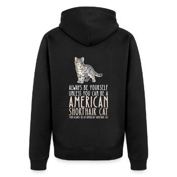 Sei Du Selbst - American Shorthair Cat - Unisex Premium Bio Zip Hoodie - Schwarz - Hinten - Nico (187cm)