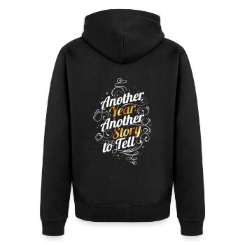Another Year Another Story To Tell On New Year's - Unisex Premium Bio Zip Hoodie - Schwarz - Hinten - Nico (187cm)