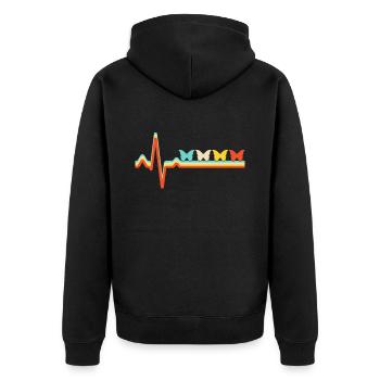 Schmetterling Retro Herzschlag - Unisex Premium Bio Zip Hoodie - Schwarz - Hinten - Nico (187cm)