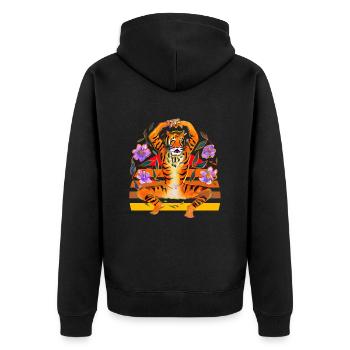 Yoga Tiger liebt Blumen - Unisex Premium Bio Zip Hoodie - Schwarz - Hinten - Nico (187cm)