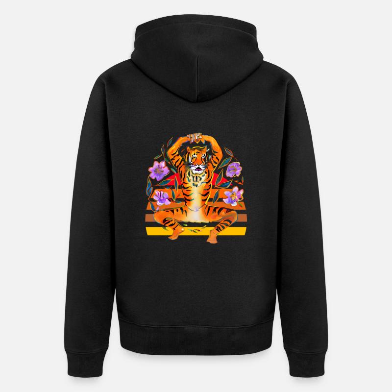 Yoga Tiger aime les fleurs - Veste à capuche bio Premium Unisexe - noir
