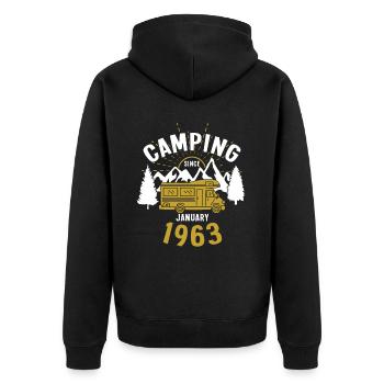 Anniversaire: Camping depuis janvier 1963 Camping-car - Veste à capuche bio Premium Unisexe - noir - Dos - Nico (187cm)