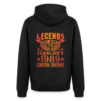 Geburtstag Februar 1989 Limited Edition Vintage - Unisex Premium Bio Zip Hoodie - Schwarz - Hinten - Nico (187cm)