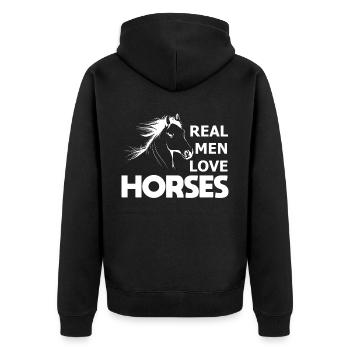 Echte Männer lieben Pferde - - Unisex Premium Bio Zip Hoodie - Schwarz - Hinten - Nico (187cm)