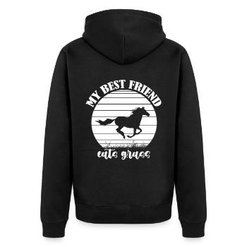 Mein bester Freund frisst Gras - - Unisex Premium Bio Zip Hoodie - Schwarz - Hinten - Nico (187cm)