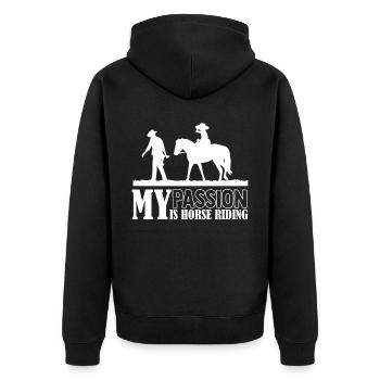Meine Leidenschaft ist das Reiten - - Unisex Premium Bio Zip Hoodie - Schwarz - Hinten - Nico (187cm)