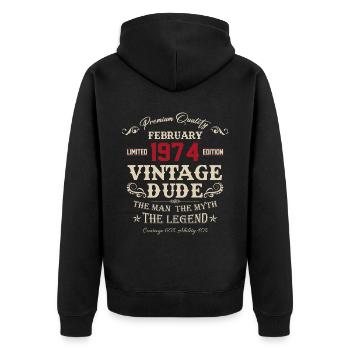 Februar 1974 Vintage Geburtstag Geschenk - Unisex Premium Bio Zip Hoodie - Schwarz - Hinten - Nico (187cm)