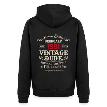 Février 1981 Cadeau d’anniversaire vintage - Veste à capuche bio Premium Unisexe - noir - Dos - Nico (187cm)