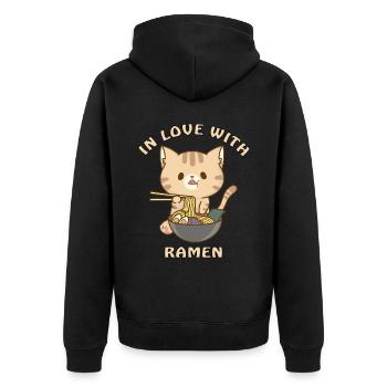 Katze Ramen Kawaii Nudeln Geschenk - Unisex Premium Bio Zip Hoodie - Schwarz - Hinten - Nico (187cm)