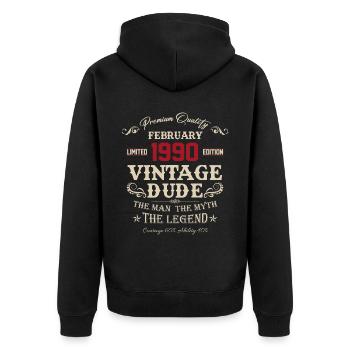 Februar 1990 Vintage Geburtstag Geschenk - Unisex Premium Bio Zip Hoodie - Schwarz - Hinten - Nico (187cm)
