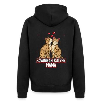 Savannah Katzen Mama - Unisex Premium Bio Zip Hoodie - Schwarz - Hinten - Nico (187cm)