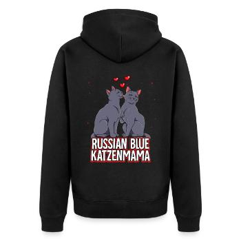 Russisch Blau Katzen Mama - Unisex Premium Bio Zip Hoodie - Schwarz - Hinten - Nico (187cm)