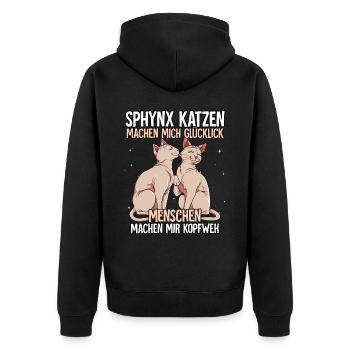 Sphynx Katzen - Unisex Premium Bio Zip Hoodie - Schwarz - Hinten - Nico (187cm)