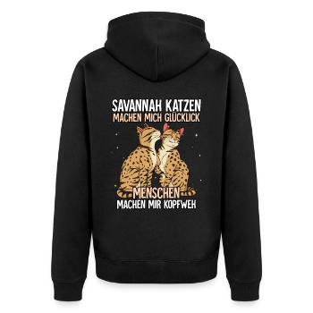 Savannah Katzen - Unisex Premium Bio Zip Hoodie - Schwarz - Hinten - Nico (187cm)