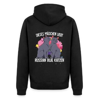 Dieses Mädchen liebt Russisch Blau Katzen - Unisex Premium Bio Zip Hoodie - Schwarz - Hinten - Nico (187cm)