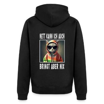 Nett Kann Ich Auch Bringt Aber Nix - Unisex Premium Bio Zip Hoodie - Schwarz - Hinten - Nico (187cm)