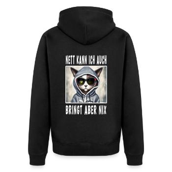 Nett Kann Ich Auch Bringt Aber Nix - Unisex Premium Bio Zip Hoodie - Schwarz - Hinten - Nico (187cm)