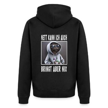 Nett Kann Ich Auch Bringt Aber Nix - Unisex Premium Bio Zip Hoodie - Schwarz - Hinten - Nico (187cm)
