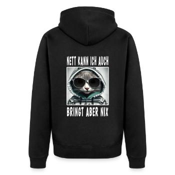 Nett Kann Ich Auch Bringt Aber Nix - Unisex Premium Bio Zip Hoodie - Schwarz - Hinten - Nico (187cm)