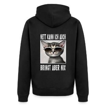 Nett Kann Ich Auch Bringt Aber Nix - Unisex Premium Bio Zip Hoodie - Schwarz - Hinten - Nico (187cm)
