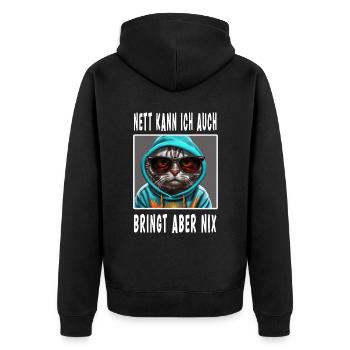 Nett Kann Ich Auch Bringt Aber Nix - Unisex Premium Bio Zip Hoodie - Schwarz - Hinten - Nico (187cm)