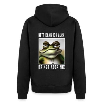 Nett Kann Ich Auch Bringt Aber Nix - Unisex Premium Bio Zip Hoodie - Schwarz - Hinten - Nico (187cm)