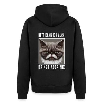 Nett Kann Ich Auch Bringt Aber Nix - Unisex Premium Bio Zip Hoodie - Schwarz - Hinten - Nico (187cm)
