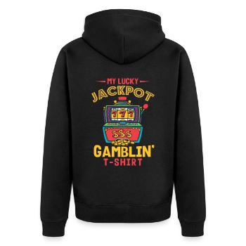 Spielautomat, Spieler, Glücksspiel - Unisex Premium Bio Zip Hoodie - Schwarz - Hinten - Nico (187cm)