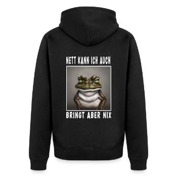 Nett Kann Ich Auch Bringt Aber Nix - Unisex Premium Bio Zip Hoodie - Schwarz - Hinten - Nico (187cm)