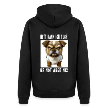 Nett Kann Ich Auch Bringt Aber Nix - Unisex Premium Bio Zip Hoodie - Schwarz - Hinten - Nico (187cm)