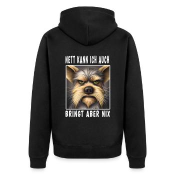 Nett Kann Ich Auch Bringt Aber Nix - Unisex Premium Bio Zip Hoodie - Schwarz - Hinten - Nico (187cm)