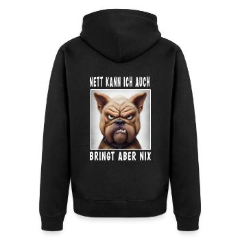 Nett Kann Ich Auch Bringt Aber Nix - Unisex Premium Bio Zip Hoodie - Schwarz - Hinten - Nico (187cm)