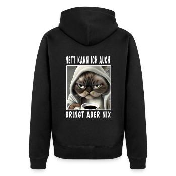 Nett Kann Ich Auch Bringt Aber Nix - Unisex Premium Bio Zip Hoodie - Schwarz - Hinten - Nico (187cm)