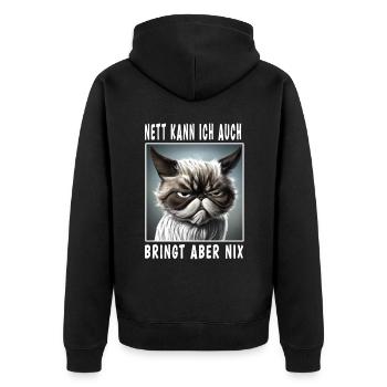 Nett Kann Ich Auch Bringt Aber Nix - Unisex Premium Bio Zip Hoodie - Schwarz - Hinten - Nico (187cm)
