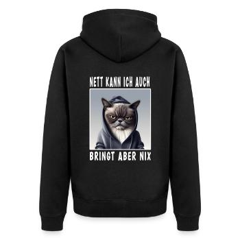 Nett Kann Ich Auch Bringt Aber Nix - Unisex Premium Bio Zip Hoodie - Schwarz - Hinten - Nico (187cm)