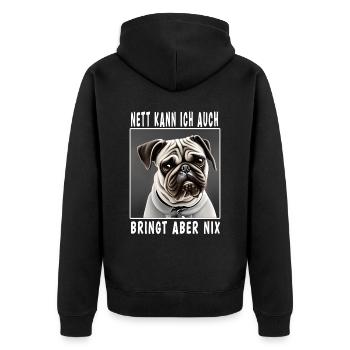 Nett Kann Ich Auch Bringt Aber Nix - Unisex Premium Bio Zip Hoodie - Schwarz - Hinten - Nico (187cm)